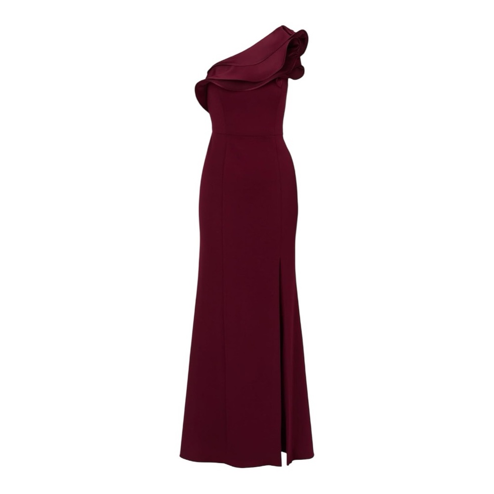 Adrianna‎ Papell One Shoulder Mermaid Gown 12 Cabernet Ruffle Formal Dress NWT